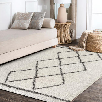 Beautiful mercer Shag Plush Tassel Moroccan Tribal Geometric Trellis Area Rug